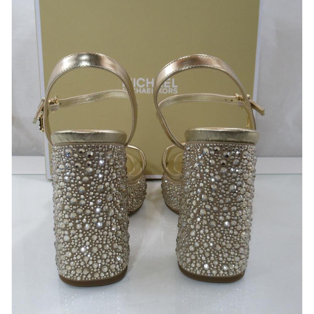 Michael Kors Laci Embellished Metallic Leather Platform Sandal Pale Gold Size 8 - Picture 7 of 10